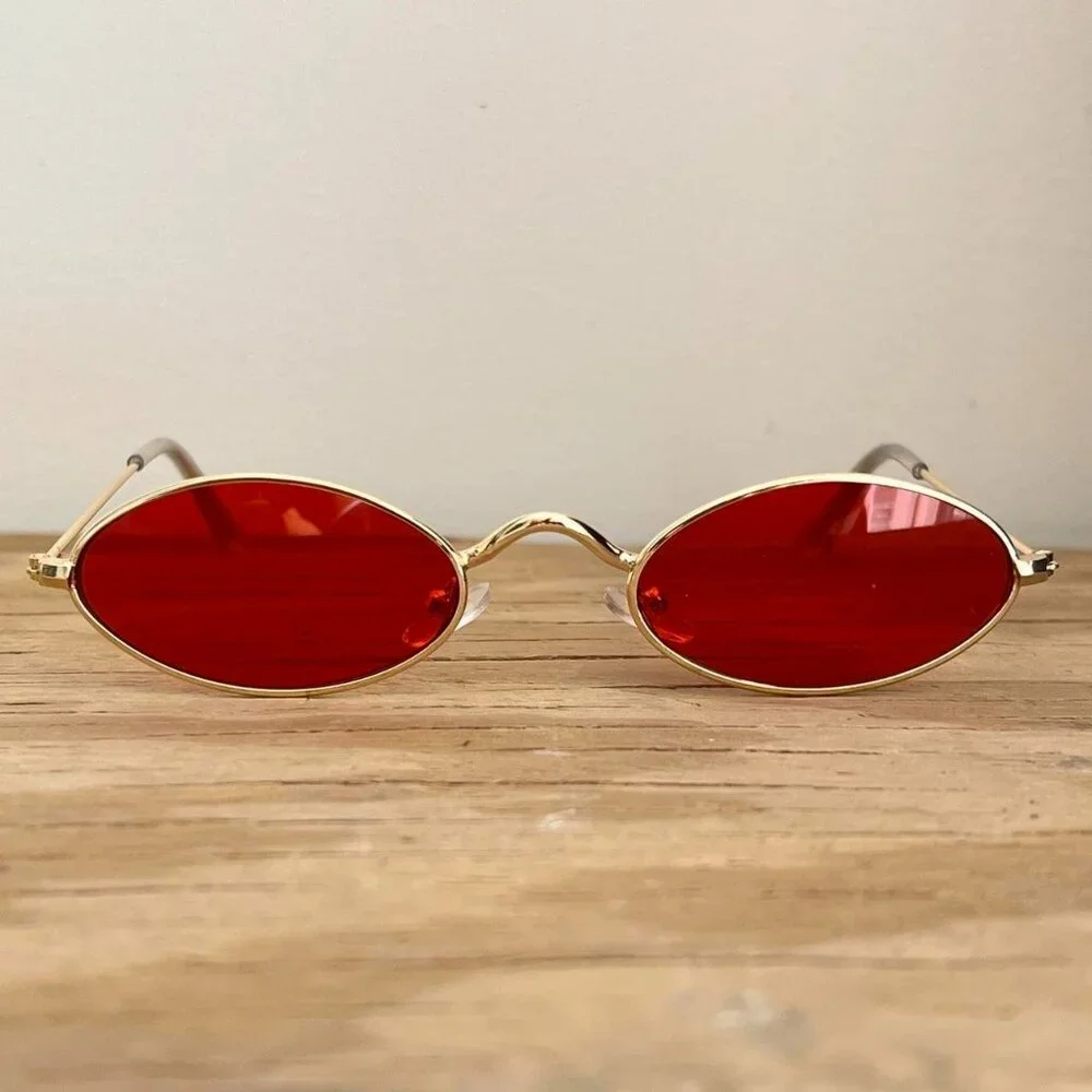 slim classy red gold trim sunglasses